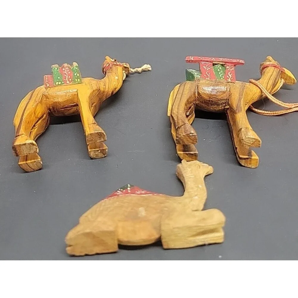 Lot of 3‎ Olive Wood Hand Carved Camel Nativity Figurines ornaments (2) 4